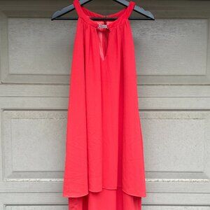 Coral Pink Tiered Chiffon Dress Size 12 Wedding Guest Cocktail Party Eliza J